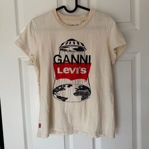 GANNI x Levi's Cream Graphic Logo Tee Small